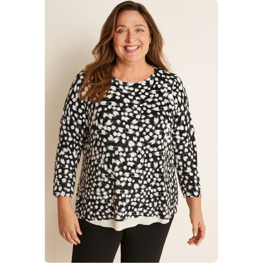 Cable & Gauge 2X White Black Rayon Lightweight LS Sweater Back Button All Season